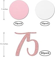 Vista 2 de Confeti de oro rosa 75, confeti número 75 con purpurina, 200 piezas de decoración de mesa de fiesta de aniversario