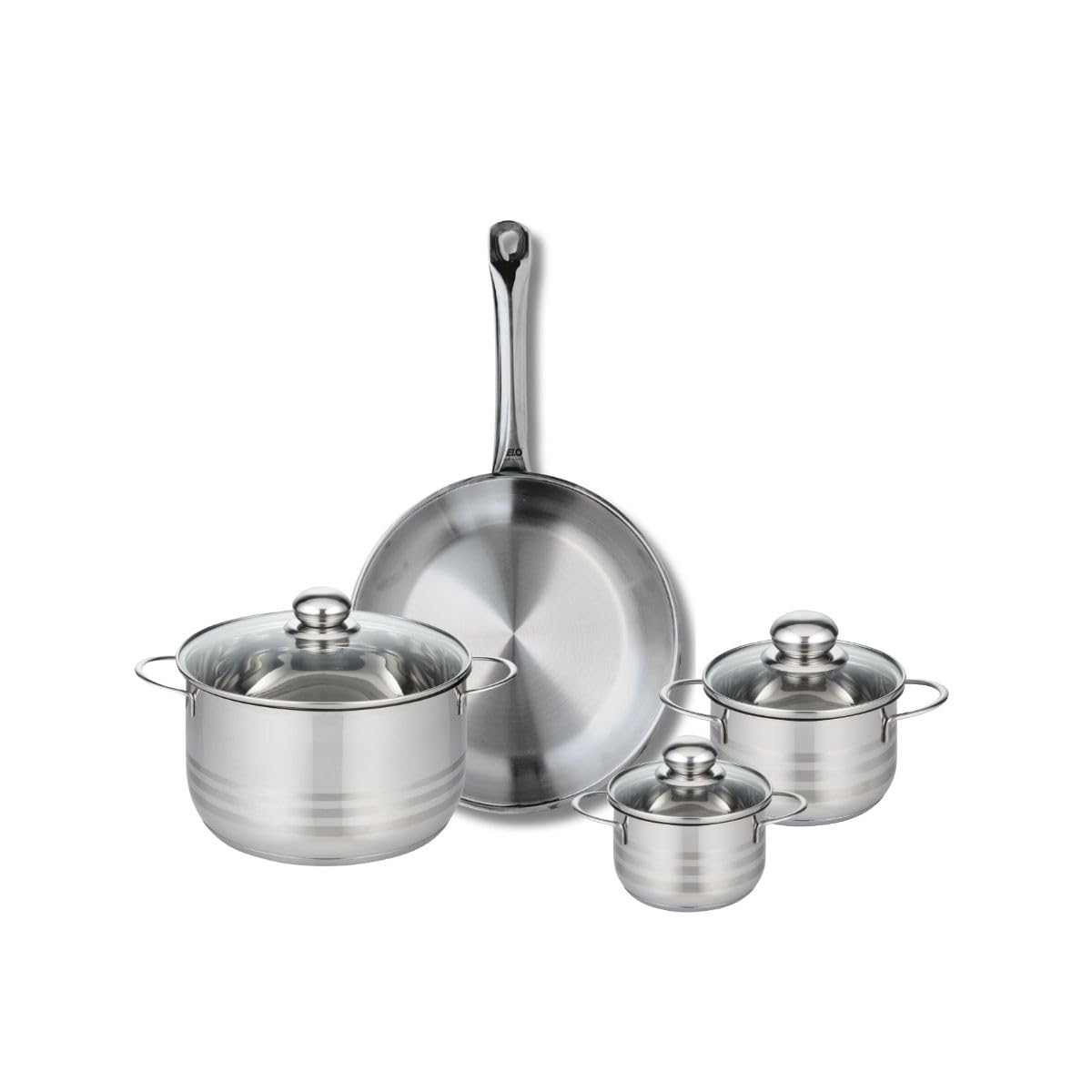 Elo Batterie cuisine poêle 28 cm et 3 faitouts 12/14/20 cm | Lot complet pour équiper la cuisson, 1 poêle 28 cm et 3 faitouts, Inox robuste, Induction et four, Entretien simplifié