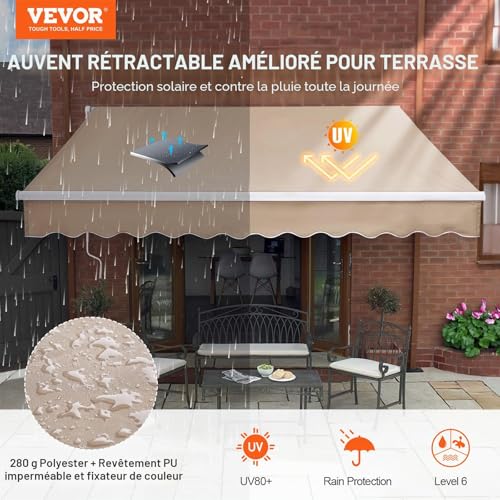 Auvent rétractable résistant au vent et UV avec toile polyester inclinable - 3