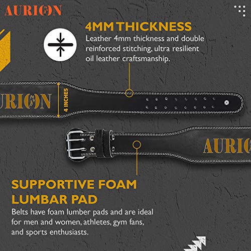 Image of Aurion by 10CLUB Weight Lifting Gym Belt-Medium | Leather Gym Belt for Workout with Padded Back Support | Dead Lift Belt - Black- Gold