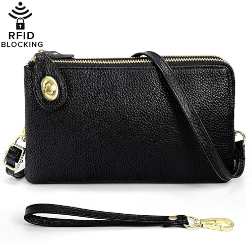 Image of YALUXE Genuine Leather Wristlet Handbags Purses Cell Phone Pocket Clutch Wallet Crossbody Bags for Women
