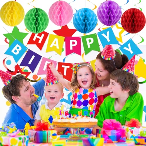 Image of meowtastic Birthday Decorations Happy Birthday Banner with Honeycomb Balls