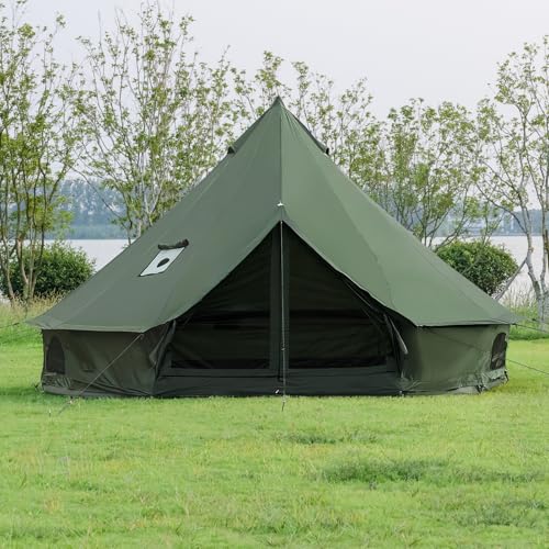 Bell Tent for Family Camping - Spacious 13.1ft Yurt with Stove Jack, Large Glamping Tents for 4-6 People, 4 Season Oxford Canvas Shelter (13.1ft(Green)