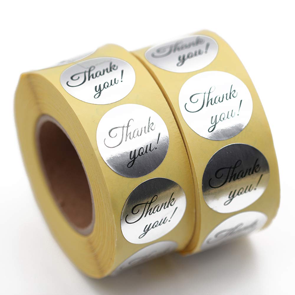 1000pcs 1'' Round Thank You Stickers, Silver Foil Sticker Roll, Decorative Sealing Stickers for Christmas Gifts, Wedding, Party