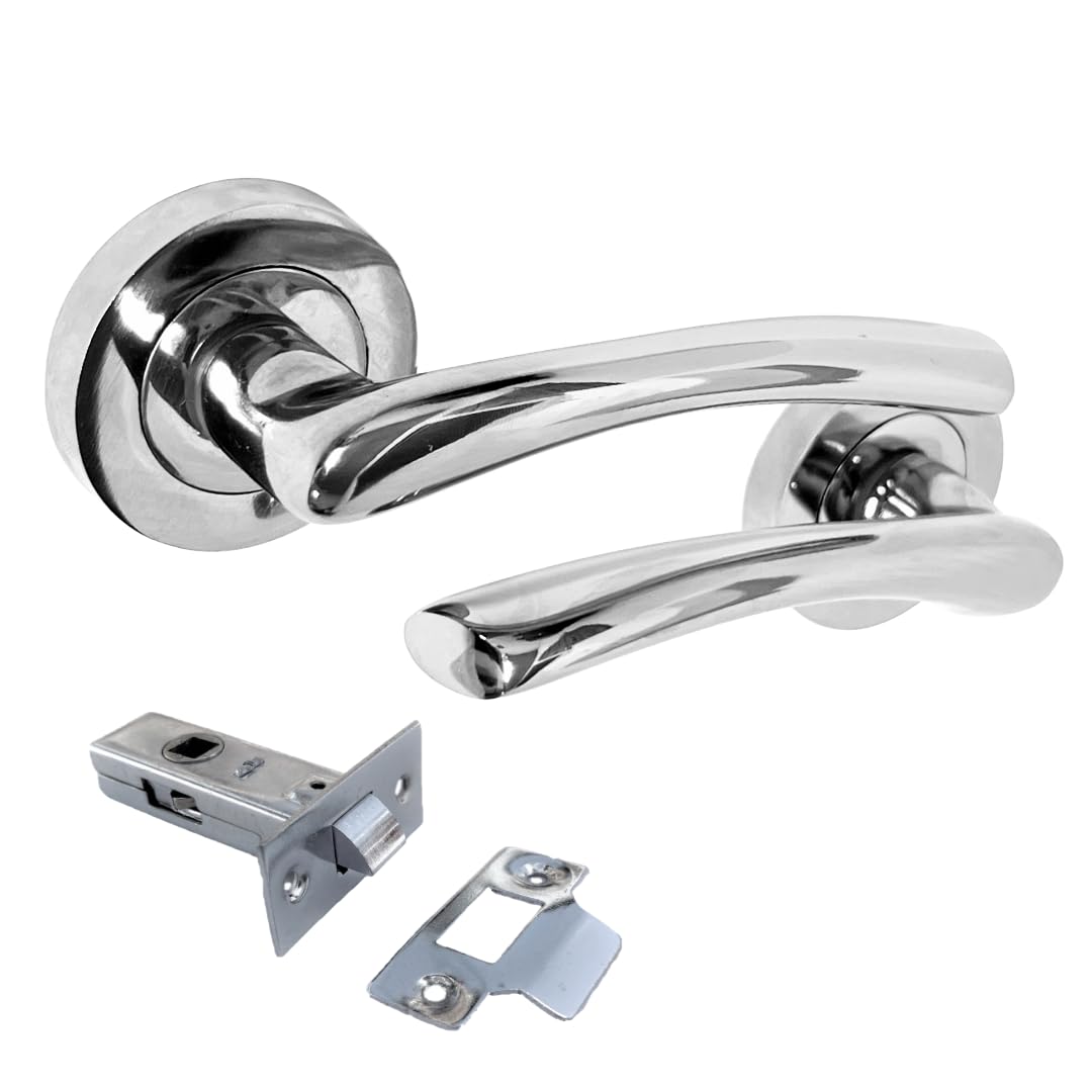 Epsom Door Handle Zena Polished Chrome Lever on Rose Internal Door Handles 1 Pair Modern Chrome Door Handle Set with 63mm Tubular Latches