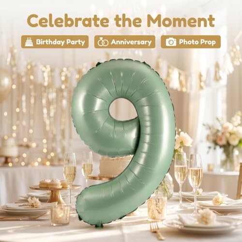 Image of YPSelected 32 Inch Large Foil Helium Number Balloon Birthday Wedding Party 0-9 (Olive Green, 9)