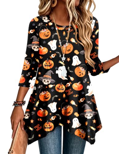 Image of Zeagoo Womens Tops 3 /4 Sleeve Loose Fit Dressy Tunics Plus Size Boho Shirts
