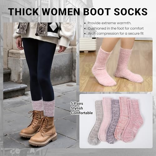 Image of SISOSOCK 5 Pairs Fuzzy Soft Cozy Comfy Socks Warm Birthday Gifts for Women
