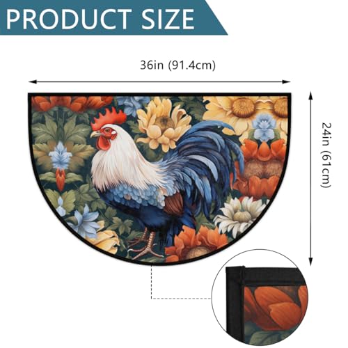 Image of cfpolar Animals Rooster Sunflowers Half Round Door Mat Outdoor Entrance Large 24 inchx36 inch Half Circle Welcome Entrance Way Mat Semi Circular Front Door Mat Area Rug for Garage, Patio, High Traffic Areas
