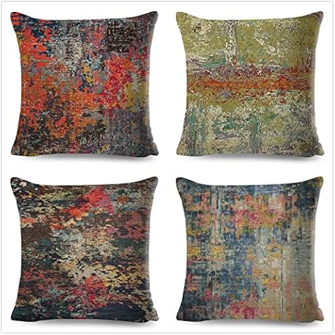 4 Pack Retro Colorful abstract Cushion Covers 70x70cm with Invisible Zipper, linen Double Sided Pillowcase, for Sofa Bedroom(Set of 4 Retro Colorful abstract Waterproof Outdoor Cushions) 28x28in Cover