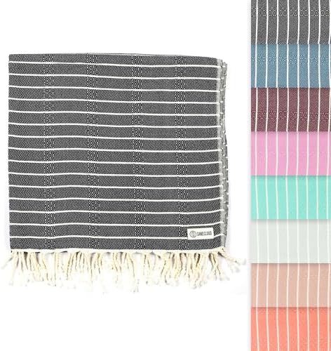 Sand Cloud Turkish Beach Towel - Sand Proof - 100% Certified Organic Turkish Towel - Quick Dry Towel for Beach, Picnic, Blanket or Bath Towel - As Seen on Shark Tank - Gocek (Black)