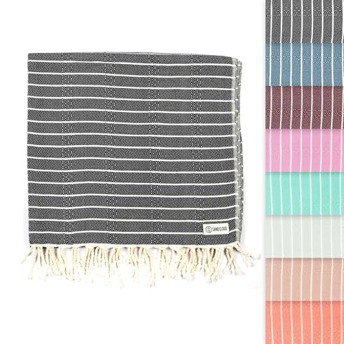 Sand Cloud Turkish Beach Towel - Sand Proof - 100% Certified Organic Turkish Towel - Quick Dry Towel for Beach, Picnic, Blanket or Bath Towel - As Seen on Shark Tank - Gocek (Black)