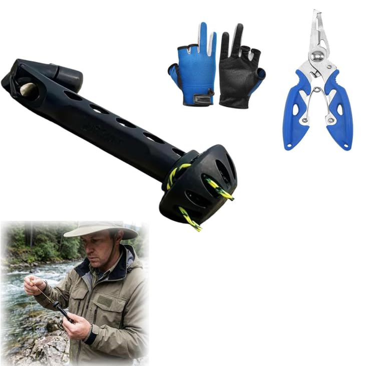Fly Roost Magnetic Fly Threader with Fishing Tongs and Gloves,Fly Fishing Anglers Tippet Threader, Hands-Free Knot Tying Aid, Durable Fishing Accessory to Easily Rig Small Flies (1 Pcs)