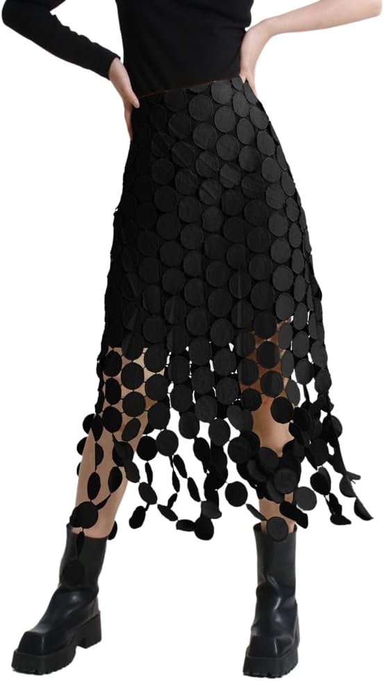Women Summer Midi Skirt 3D Polka Dot Tassel Midi Skirt Casual Going Out Outfits