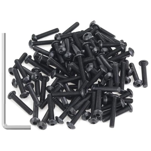 105 Pieces M3 x 16mm Button Head Socket Cap Screws, Thread Pitch 0.5mm, Sutemribor M3 Black Screws, 10.9 Grade Alloy Steel, Black Oxide Finish, Fully Threaded