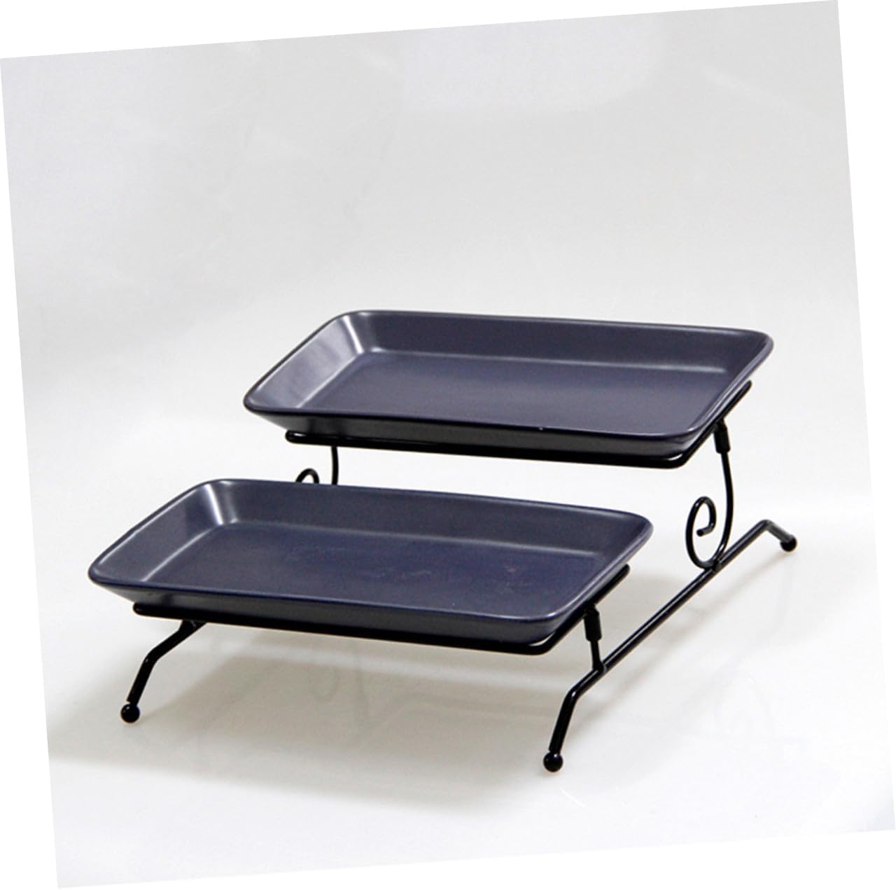 Detachable Cake Tray Set with Ceramic and Iron Blue Tiered Stand