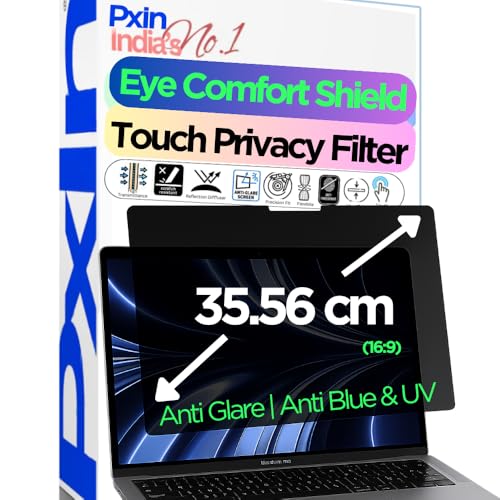 Image of Pxin 35.56cm (16:9) Touch Laptop Privacy Screen | Adv. StealthView | Laptop Ultra Privacy | Anti UV | Anti-Glare | Blue Light Block