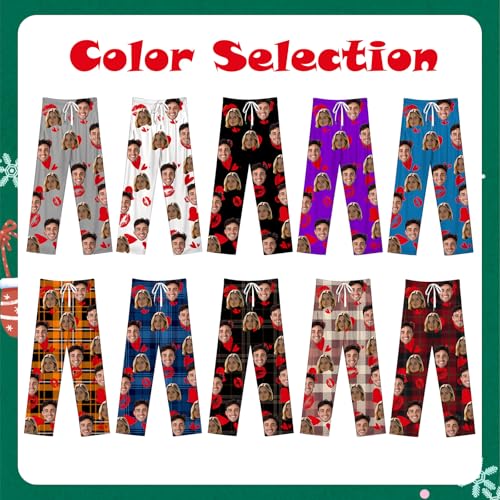 Personalized Men's Christmas Pajamas Custom Plaid Pajama Pants with Photo Funny Xmas Gifts for Men and Women3