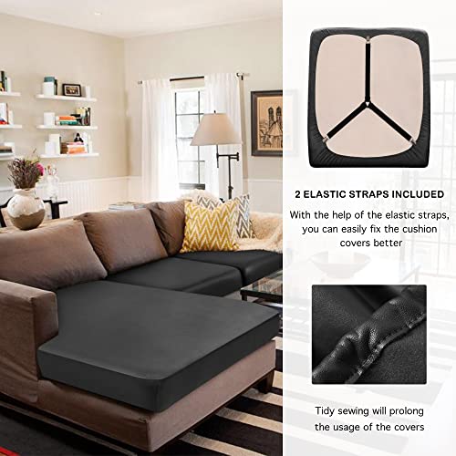 Yates Home Sectional Couch Covers 4 Piece Sofa Cushion Covers For L Shape Couch Pu Leather Separate Cushions Couch Chaise Slip Cover For Both Left/Right Sectional Couch(3 Seater + 1 Chaise,Black) #TOP4