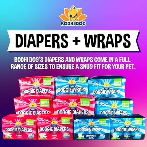 Image of Bodhi Dog Disposable Male Dog Diapers - Super Absorbent, Leak-Proof Pee Wraps - Adjustable Fit, Comfortable Design, Advanced Moisture Control, and Wetness Indicator - Medium (20 Count) (Pack of 3)