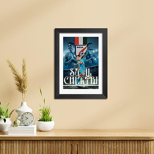 Image of TenorArts Sunil Chhetri Poster Team India Football Laminated Photo Frame Painting with Matt Finish Black Texture (12 inches x 9inches)