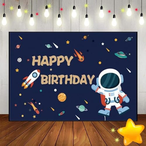 Fundo de aniversário personalizado com astronauta para festa no espaço exterior, decoração de nave espacial, lua, fotografia, planeta, fundo fotográfico, galáxia, sol 210 x 150 cm