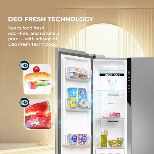 Image of Haier 602L 3Star 2 Door Premium Glass Door Side by Side Frost Free Refrigerator|Convertible|Smart Sense AI|Expert Inverter|Digital Display Panel|Deo Fresh Technology (HRS-682PMGU1, Mirror Glass)