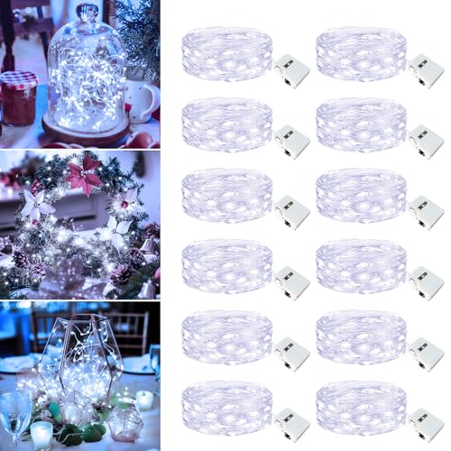 Image of 12 Pack Fairy Lights Battery Operated - 7ft 20 Led Twinkle Lights 3 Modes, Bulk Mini String Lights Waterproof for Mason Jars Vases DIY Party Wedding Decoration Christmas -Cool White