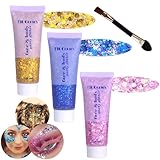 Body Glitter Face Glitter Gel: Singer Concerts Disco Festival Rave Accessories Face Glitter Makeup Chunky Sequins Mermaid Face Body Hair Glitter Gel (Pink&Gold&Blue)
