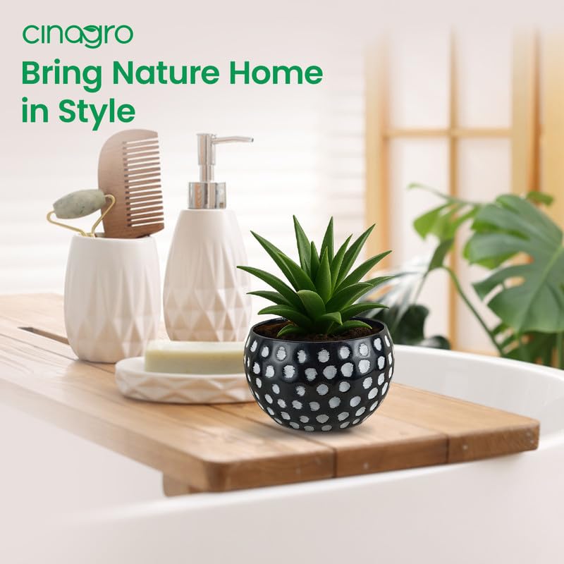 Image of CINAGRO Metal Planter Pot for Indoor Plants, Round Decorative Flower Pot, Rust-Resistant, Modern Plant Holder for Home, Balcony, Office (13.97 x 17.78 cm, Dot Ritual)