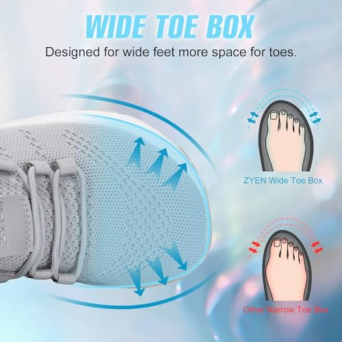 Image of ZYEN Wide Toe Box Shoes Women Non-Slip Ultra Light Running Sneakers Extra Wide Feet Arch Support Walking Shoes Tennis Diabetes Breathable Gym Workouts 6-12
