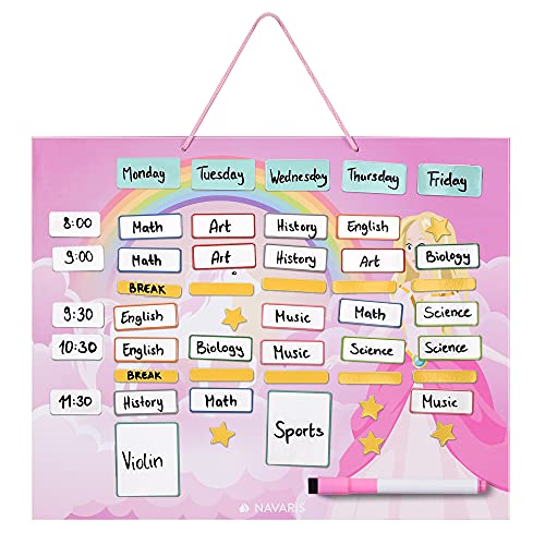 Navaris Horario magnético para niños - Planificador Organizador para la Nevera o Pared - Pizarra para planificar Calendario semanal Escolar - Rosa