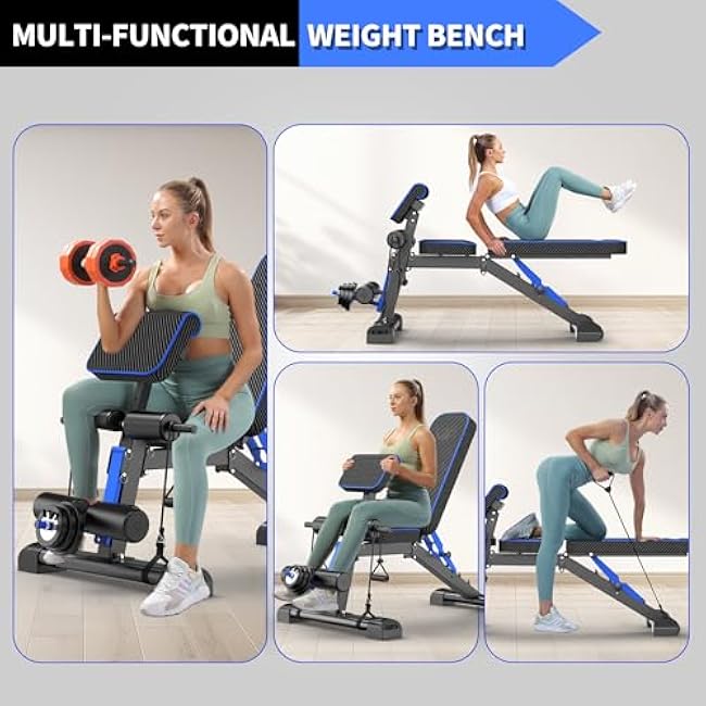 Adjustable Weight Bench ¨C Foldable 800lbs Workout Bench for Full Body Strength Training, Incline/Decline/Flat Bench Press, Sit-Up Bench with Preacher Curl & Leg Extension for Home Gym