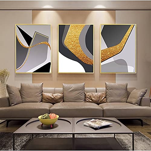 Toile géométrie photo gris et or affiche moderne impression murale salon triptyque 20x30