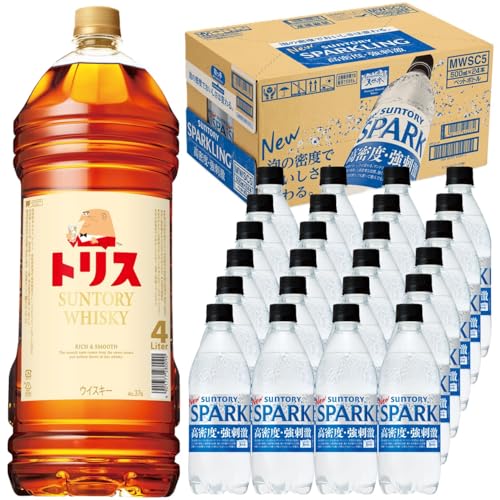 【ハイボールセット】トリス ウイスキー 4000ml & 天然水 SPARKLING スパークリング 500ml×24本の商品画像（Amazon）