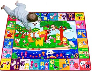 teytoy Baby Floor Mat, Large Play Mats for Floor Cotton Playmat Baby Mats for Toddlers Crawling Super Soft Thick (0.6cm), Foldable Non-Slip Children Carpet Kids Rug for Learning Animals ABC