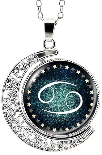 DEQIYIJI Birthday Gifts For Women Men Zodiac Sign Moon Pendant Necklace Jewelry Astrology 12 Constellation Horoscope Stuff Cancer