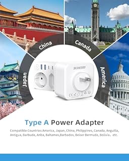 Connecteur de Voyage France vers Le Japon avec 4 Prises USB (2 USB-C), Adaptateur de Voyage à Double Sortie, Connecteur Schuko vers Type A pour Les États-Unis, Japon, Canada, Blanc