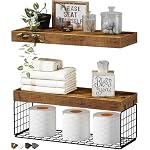 QEEIG Bathroom Shelves Over Toilet - Wall Mounted Floating Shelves Toilet Paper Storage Small Farmhouse Decor Shelf 16 inch Set of 2, Rustic Brown (019-BN2)