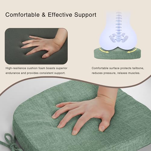 Image of OVOV 14x14 Chair Cushions for Metal Dining Chairs Set of 2 Sage Green | Non Slip, Washable Removable Cover with Ties, Textured, for Dining Room, Kitchen Cafes Bistro Patio, Stackable Chairs