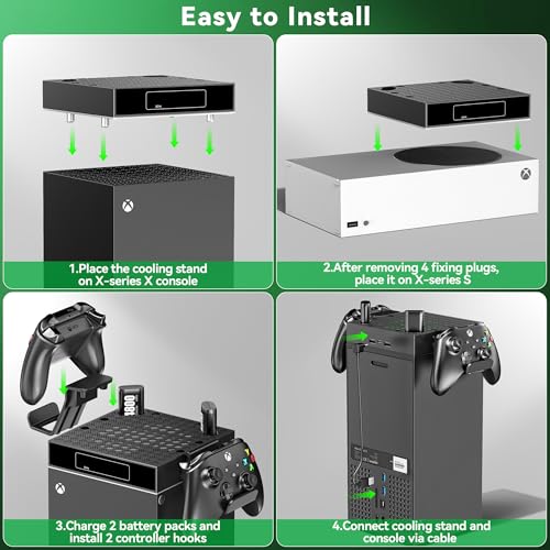 Ventilador Xbox Series S & X Auto, Cargador Mando Xbox Series X con 2 x 4800 mWh Baterías Recargables, Enfriador Xbox Series X Accesorios Xbox - imagen 6
