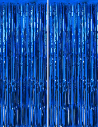Blue Birthday Party Decorations Curtain Streamers Booth Photo Backdrop Streamers Coin Games Tinsel Accessories 2 Pack