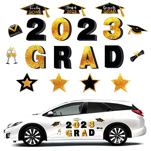 19 Pieces Class Of 2023 Stickers Graduation Car Magnets Set Graduation Car Decorations Waterproof Stickers For Door Car Decorations #TOP3