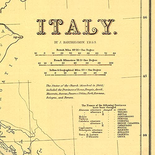 Italy, Sardinia & Sicily Map By J. Bartholomew Circa 1890 - Measures 24 Inches X 30 Inches (610 Mm X 762 Mm) #TOP3