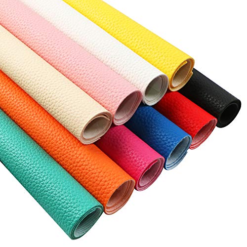 David angie 10Pcs Solid Color PU Synthetic Leather Leather Grain Texture Faux Leather Sheet 7.7