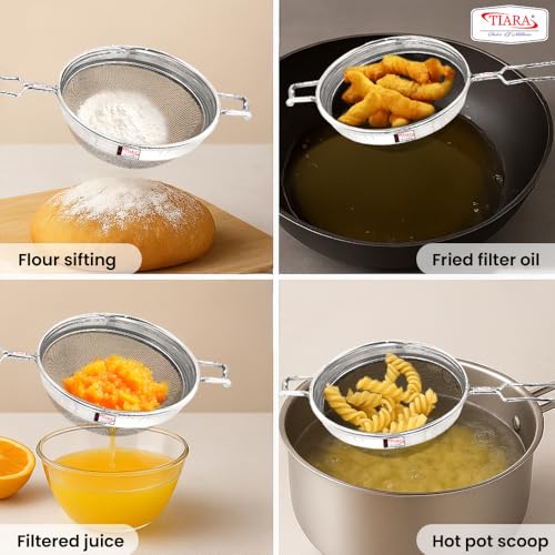 Image of TIARA - MAX Juice Strainer No 6 Diameter 14.5 cm Soup Strainer Steel Liquid Filter Food Grade Mesh, Sieve for Kitchen, channi,Rice Strainer, Fruit Strainer (34L x 14.5W x 7H cm, Silver)