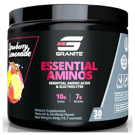 Granite® Essential Amino Acids + Branched Chain Amino Acids + Electrolytes (Strawberry Lemonade Flavor) | 10g EAAs + 7g BCAAs | Supports Muscle Growth | Soy Free + Gluten Free + Vegan | Made in USA