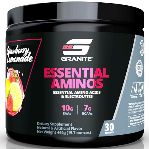 Image of Granite Essential Amino Acids Powder for Muscle Recovery and Growth with 10g EAAs and 7g BCAAs - Soy-Free, Gluten-Free, 448g (30 Servings), Strawberry Lemonade