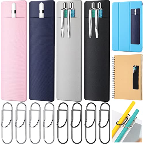 Marspark 12 Pieces Pen Holder for Notebook Set Including Adhesive Pen Holder and Metal Pencil Clips Fit Almost Size Stick on Pockets for Notebooks Laptop Journals Planners Pencil Sleeve Pouch