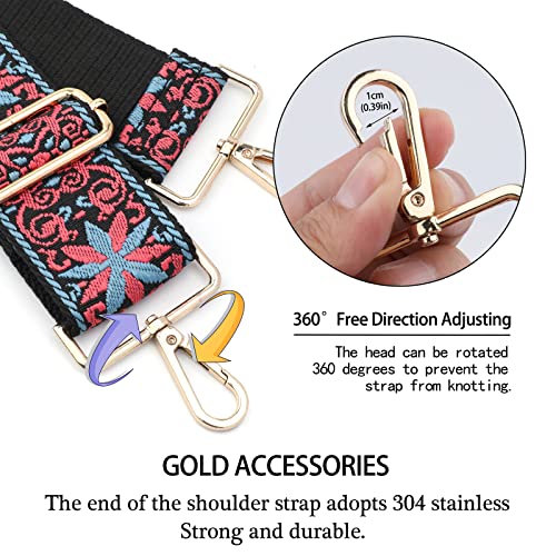 Image of Dsigo Purse Strap, 2 inch Wide Gold Buckle Embroidery Crossbody Shoulder Strap for Bag Handbag Canvas Bag Crossbody Bags
